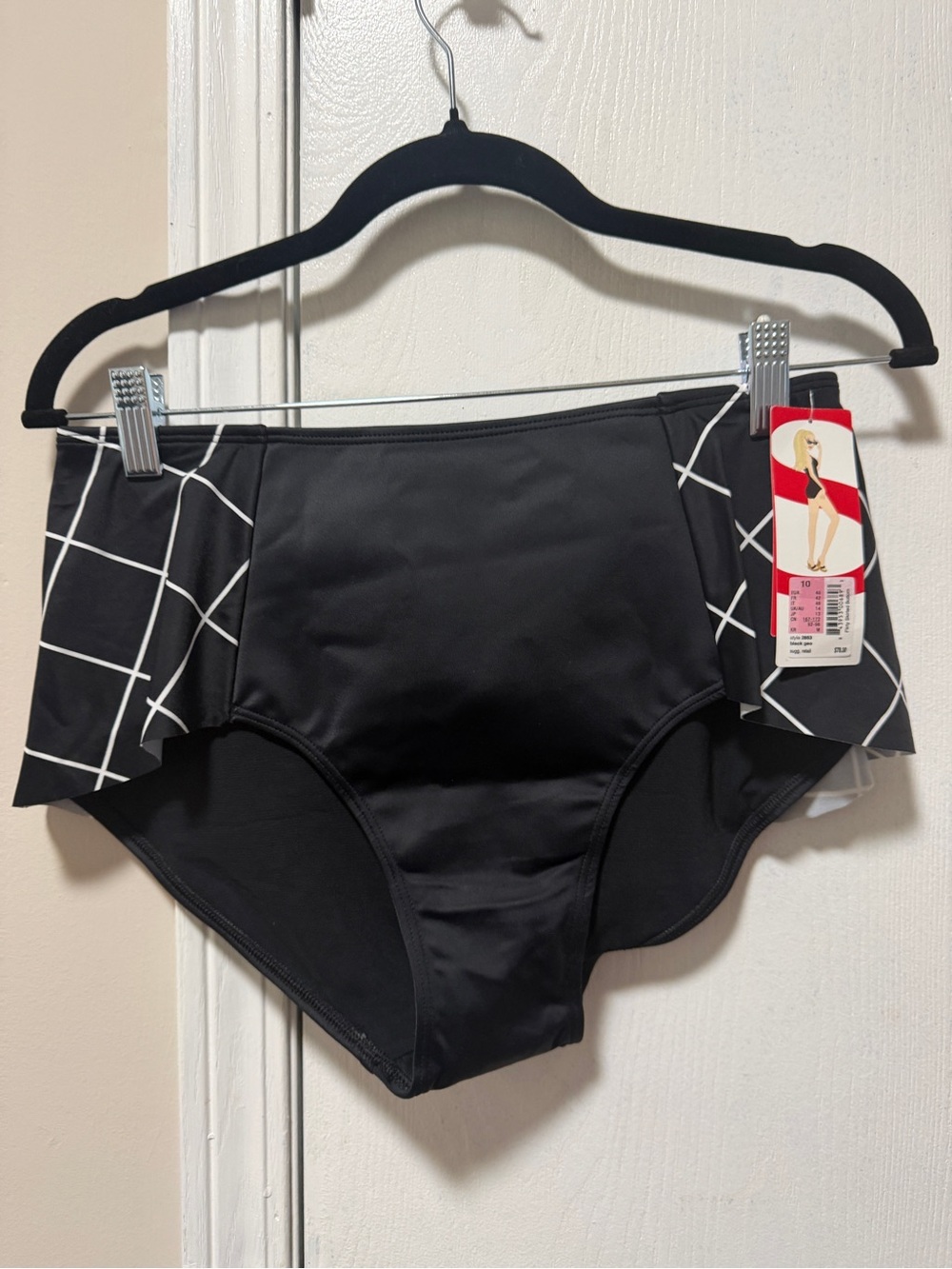 SPANX Black High-Waist Swim Bottom with skirted layer NWT 10